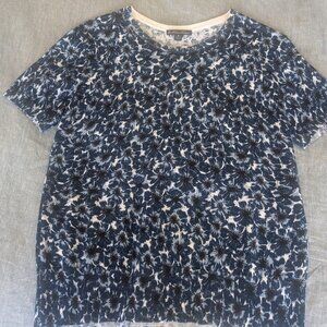 Brooks Brothers Navy Blue Floral Short Sleeve Top Size M